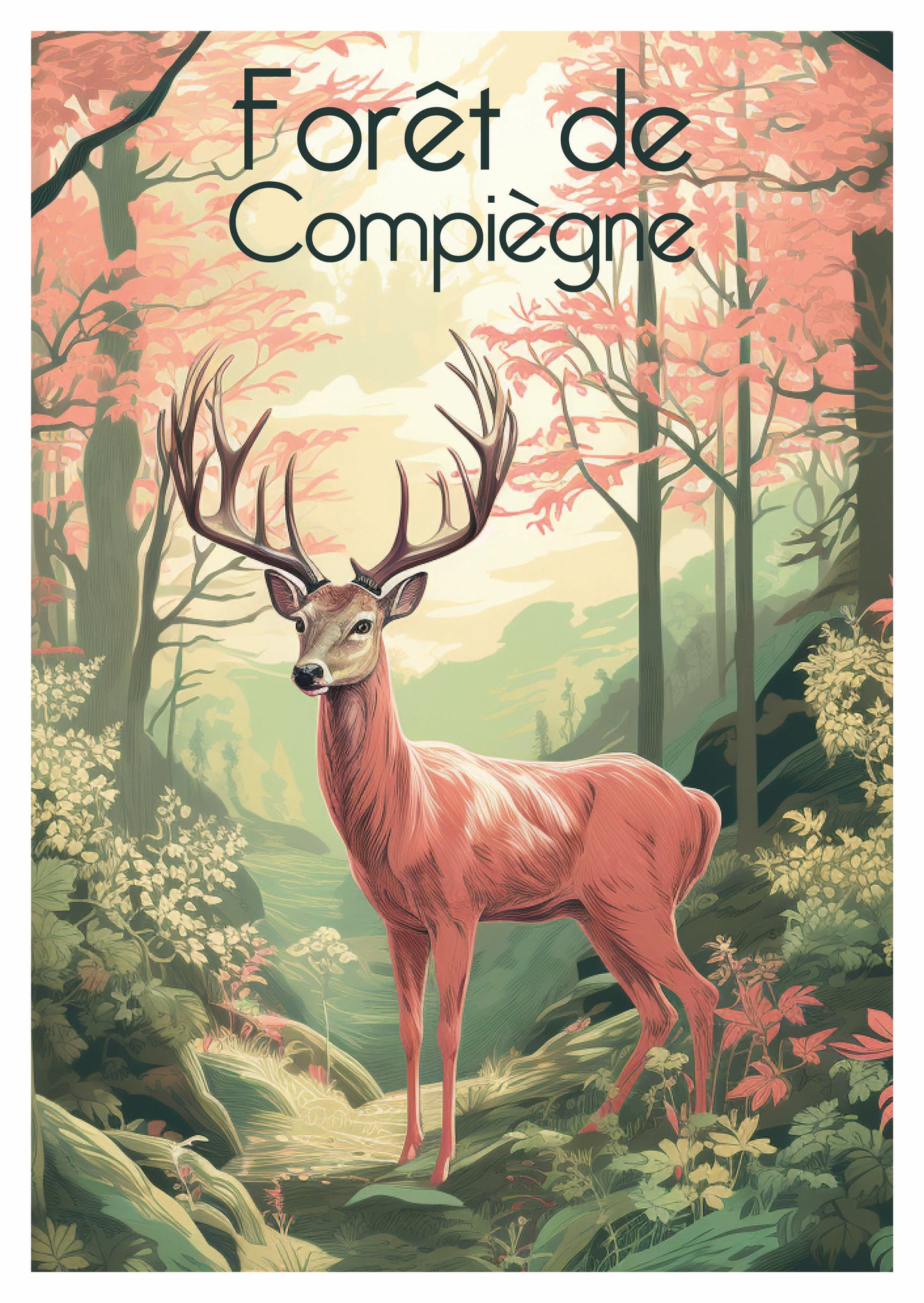 Carte postale "Cerf rose en Forêt de Compiègne"